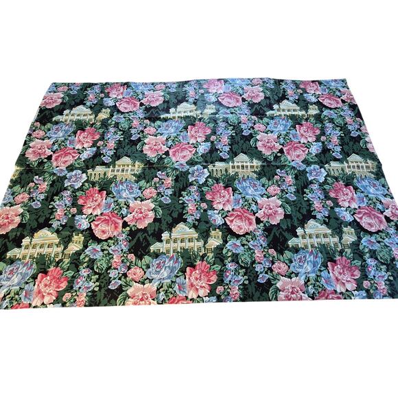 Vintage Springs Industries 2 Fabric Remnants Pink Cabbage Roses Colonial House - Picture 1 of 13
